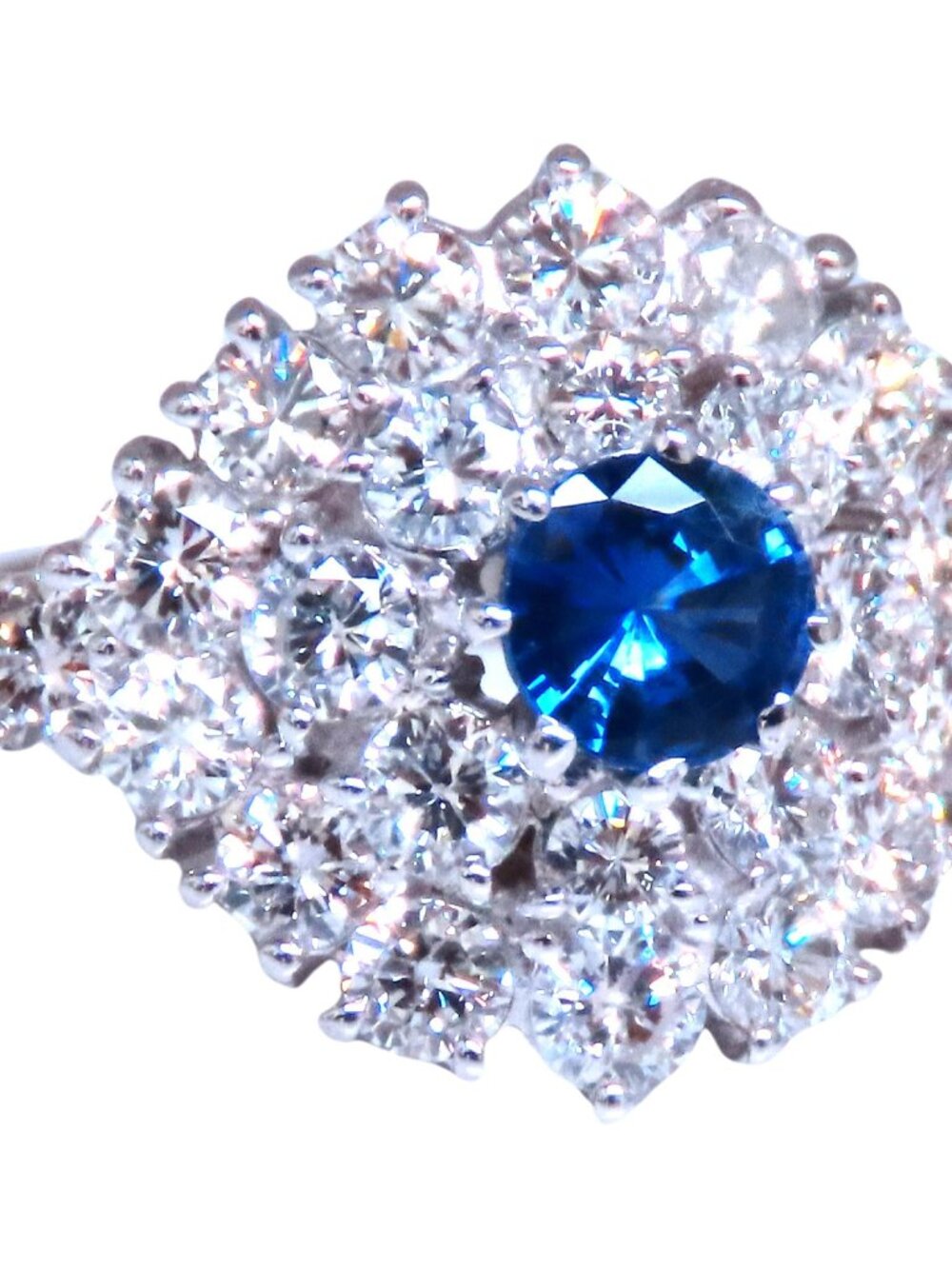 Natural Sapphire Diamonds Cluster Ring 14kt Gold Arthritis Accessible 12437*
